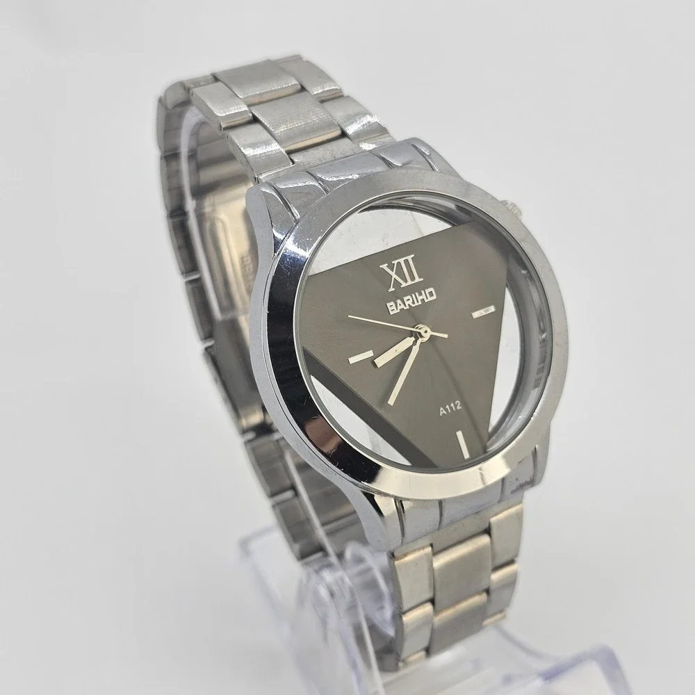 Men's Analog Watch 40MM Black Triangle Dial Gray Bracelet Band 7.50